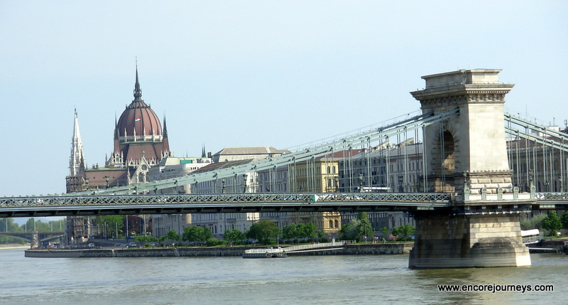 Chain Bridge in the Pest side of Budapest, Hungary